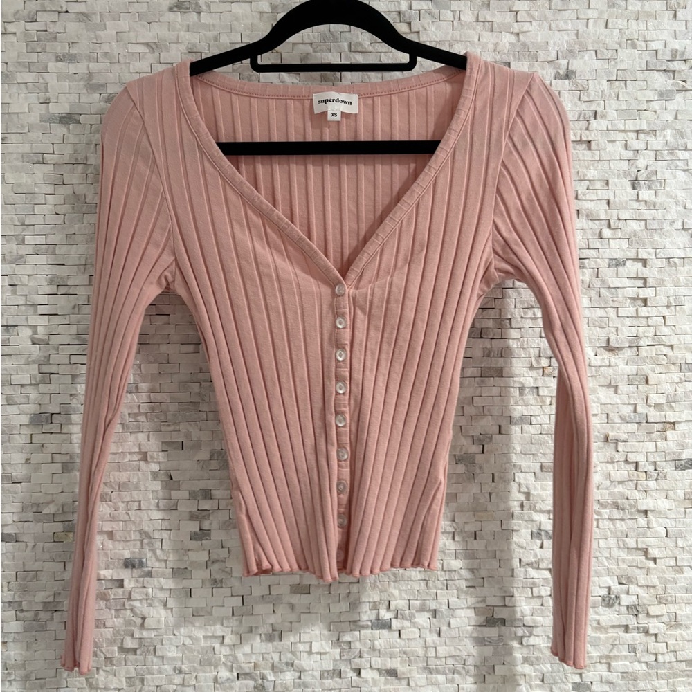 Superdown Blush Ribbed Knit Top